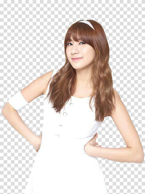 APINK FOR G CF, smiling woman wearing white sleeveless dress transparent background PNG clipart