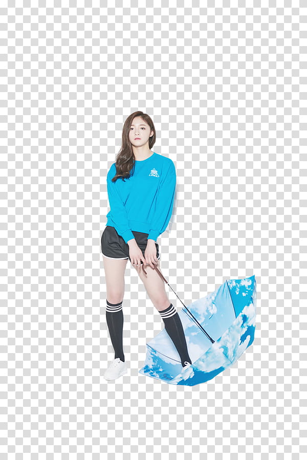 PRODUCE  , standing woman in blue sweater holding umbrella transparent background PNG clipart