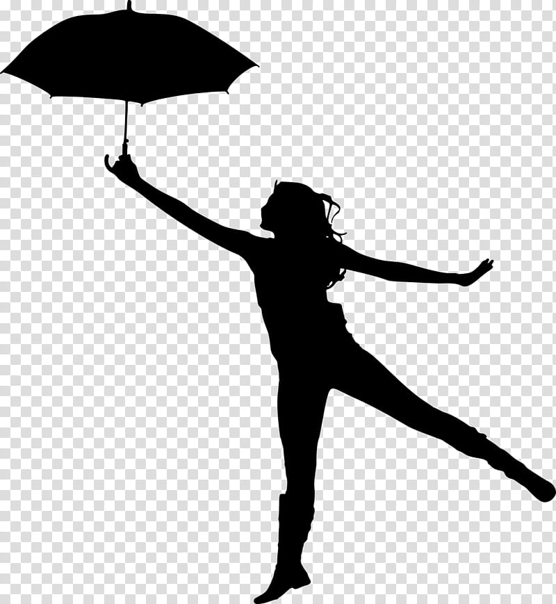 Woman Happy, Silhouette, Umbrella, Drawing, Girl With Umbrella, Cartoon, Blackandwhite transparent background PNG clipart