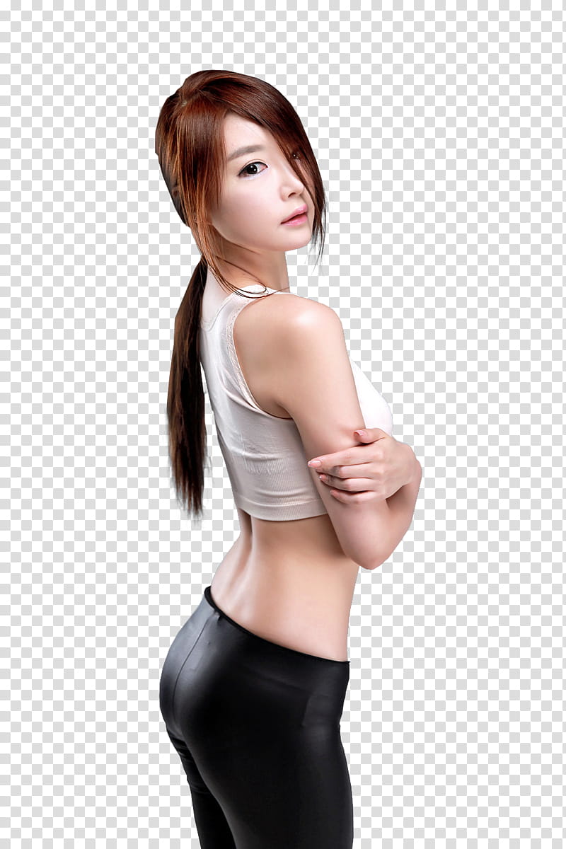 woman wearing white crop top and black pants transparent background PNG clipart