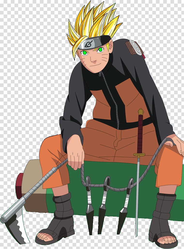 Naruto SSJ, sitting Naruto holding weapons illustration transparent background PNG clipart