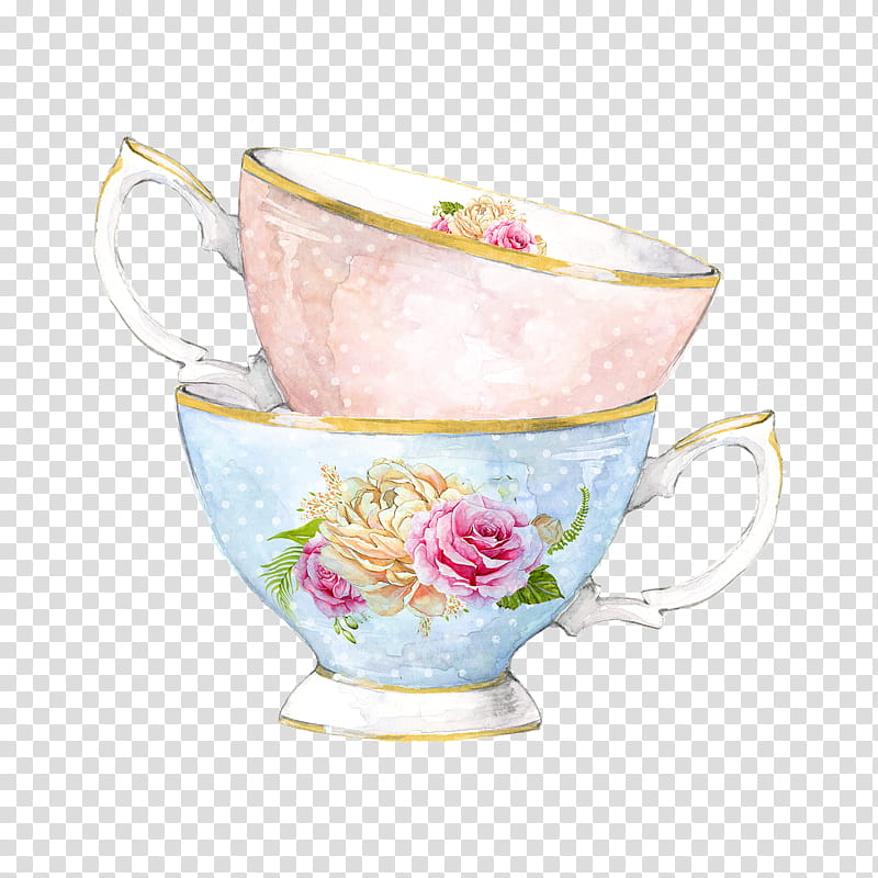 Pink Flower, Tea, Teacup, Flowering Tea, Watercolor Painting, Bubble Tea, Cupcake, Tea Party transparent background PNG clipart