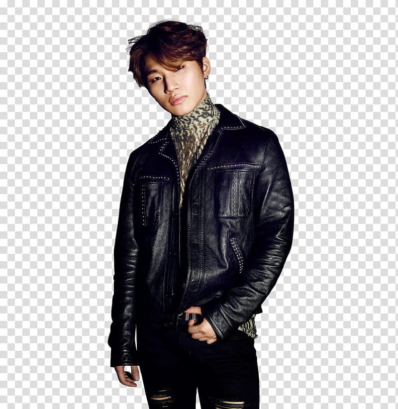 BIG BANG P, Bigbang Daesung wearing black leather jacket transparent background PNG clipart