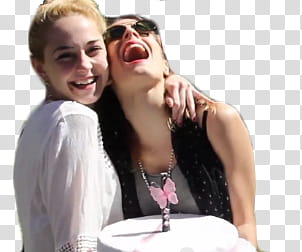 Martina Stoessel y Mercedes Lambre, two laughing women taking twofie transparent background PNG clipart