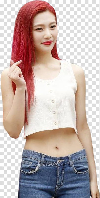Joy Park Sooyoung Red Velvet, woman in white crop top and blue denim bottoms transparent background PNG clipart