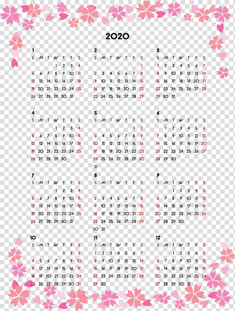 2020 Printable Calendar, Text, Pink, Line, Magenta transparent background PNG clipart