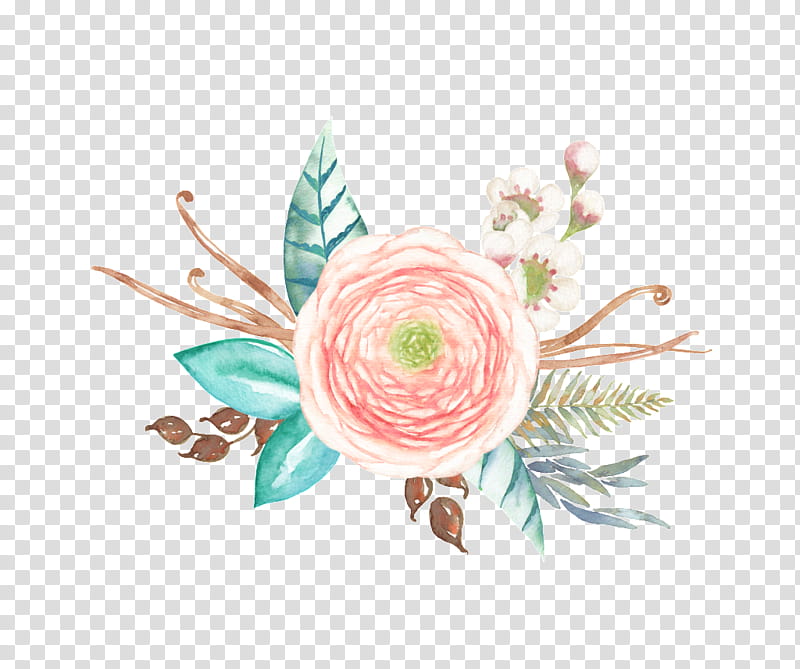 Watercolor Pink Flowers, Watercolor Painting, Green, White, Turquoise, Rose, Plant, Petal transparent background PNG clipart