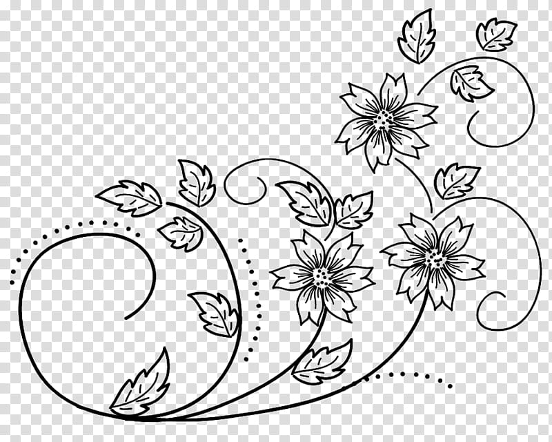 Decorative Flowers, black swirl leaves illustration transparent background PNG clipart