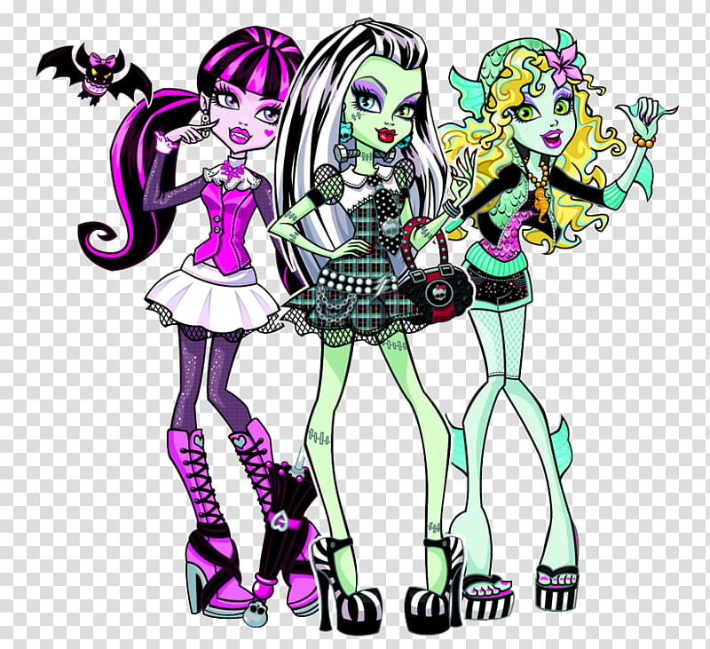 Monster High, three Monster High illustrations transparent background PNG clipart