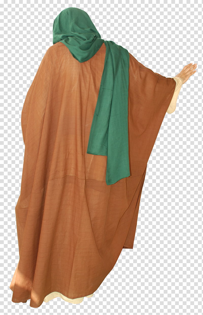 Arab old style clothes , woman wearing orange dress and green hijab transparent background PNG clipart