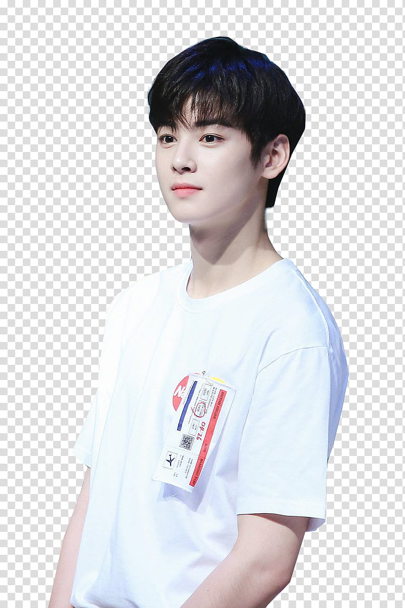 standing Cha Eunwoo in white t-shirt transparent background PNG clipart