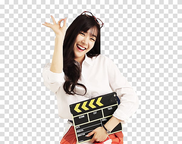 SNSD P, woman holding clapper board transparent background PNG clipart