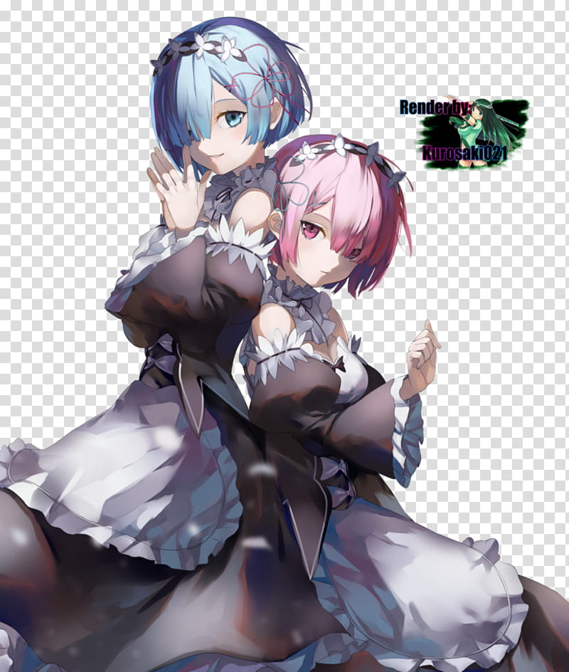 Ram and Rem, Render, two female anime characters transparent background PNG clipart