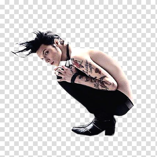 Andy biersack, squatting person in black pants transparent background PNG clipart