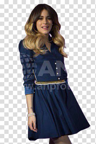 Tini Stoessel Singua editions, smiling woman in blue elbow-sleeved dress transparent background PNG clipart