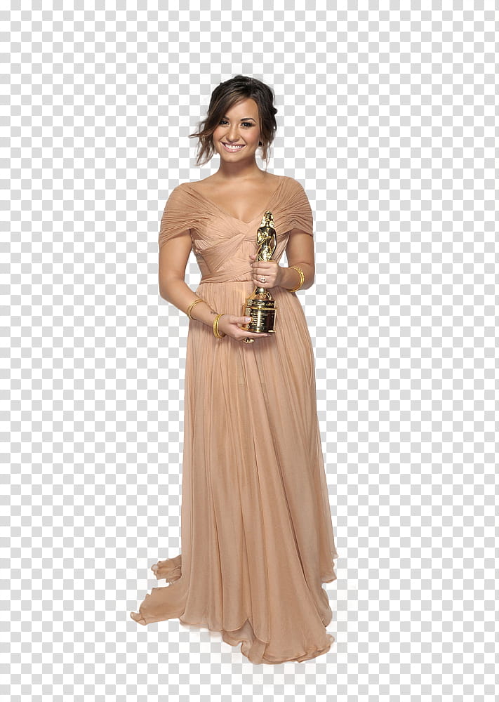 Demi Lovato, smiling Demi Lovato holding trophy transparent background PNG clipart