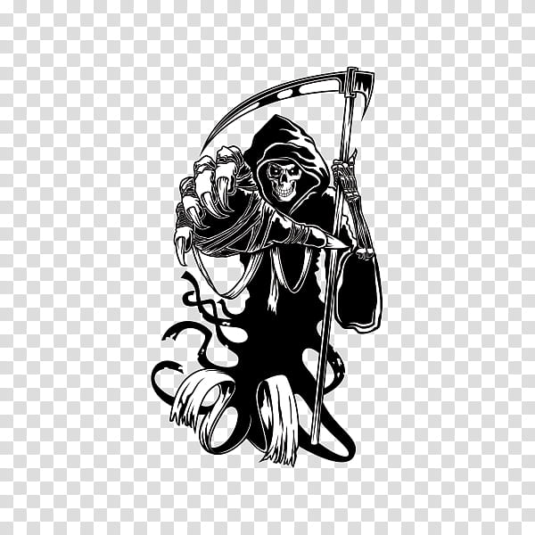 Human Skull Drawing, Death, Tattoo, Scythe, Santa Muerte, Black, Black And White transparent background PNG clipart