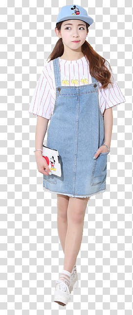 SHARE ULZZANG, girl in pinstriped shirt and blue skirtalls transparent background PNG clipart