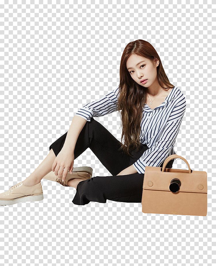 BLACKPINK, woman wearing black and white striped top transparent background PNG clipart