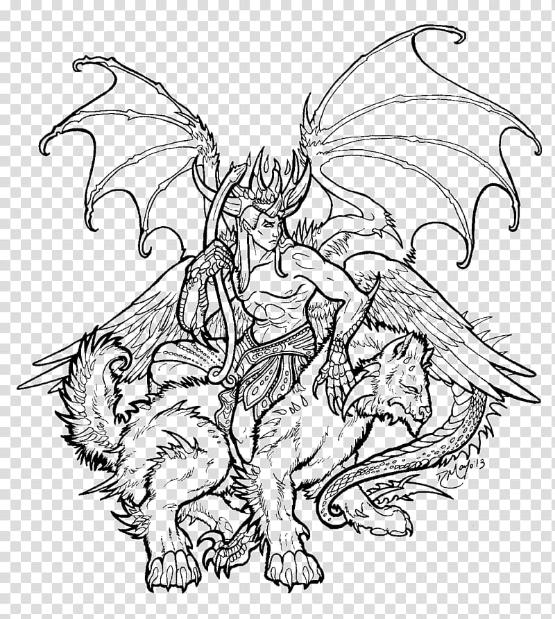 Ashtaroth lineart, demon and wolf illustration transparent background PNG clipart