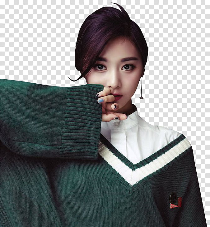 TWICE Tzuyu and Chaeyoung Twicezine HQ, woman wearing green sweater transparent background PNG clipart