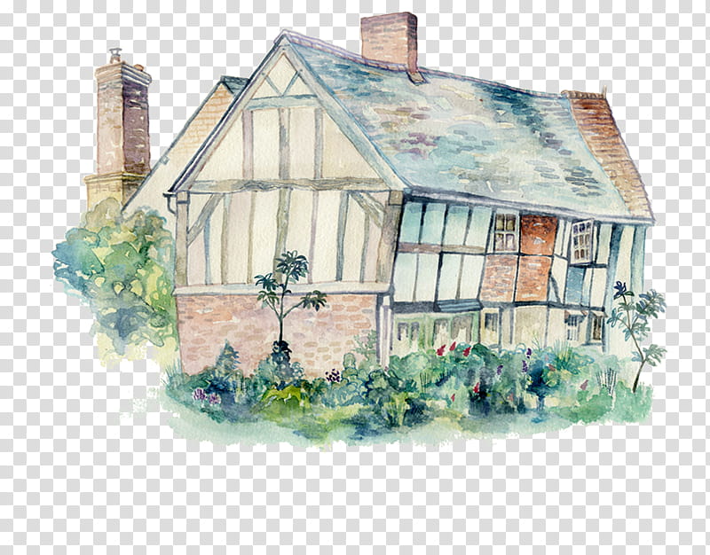 watercolor paint house cottage home sketch, Building, Shed, Drawing transparent background PNG clipart