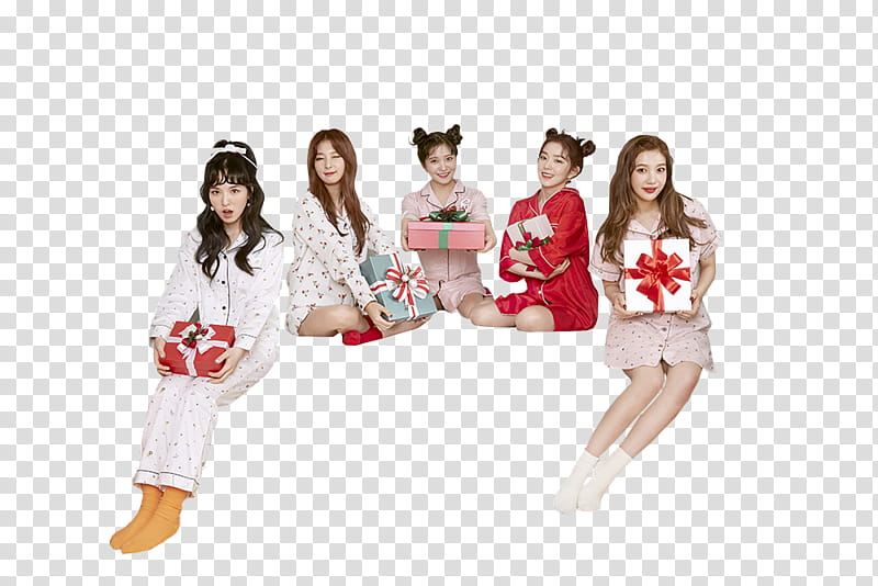 Red Velvet Christmas Home Party, five woman in sleepsuits illustration transparent background PNG clipart