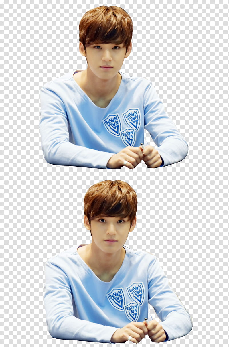 Wonwoo Mingyu, collage of man wearing blue long-sleeved shirt transparent background PNG clipart