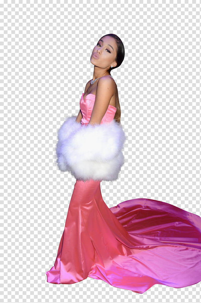 Ariana Grande , Ariana Grande wearing pink floor-length dress transparent background PNG clipart