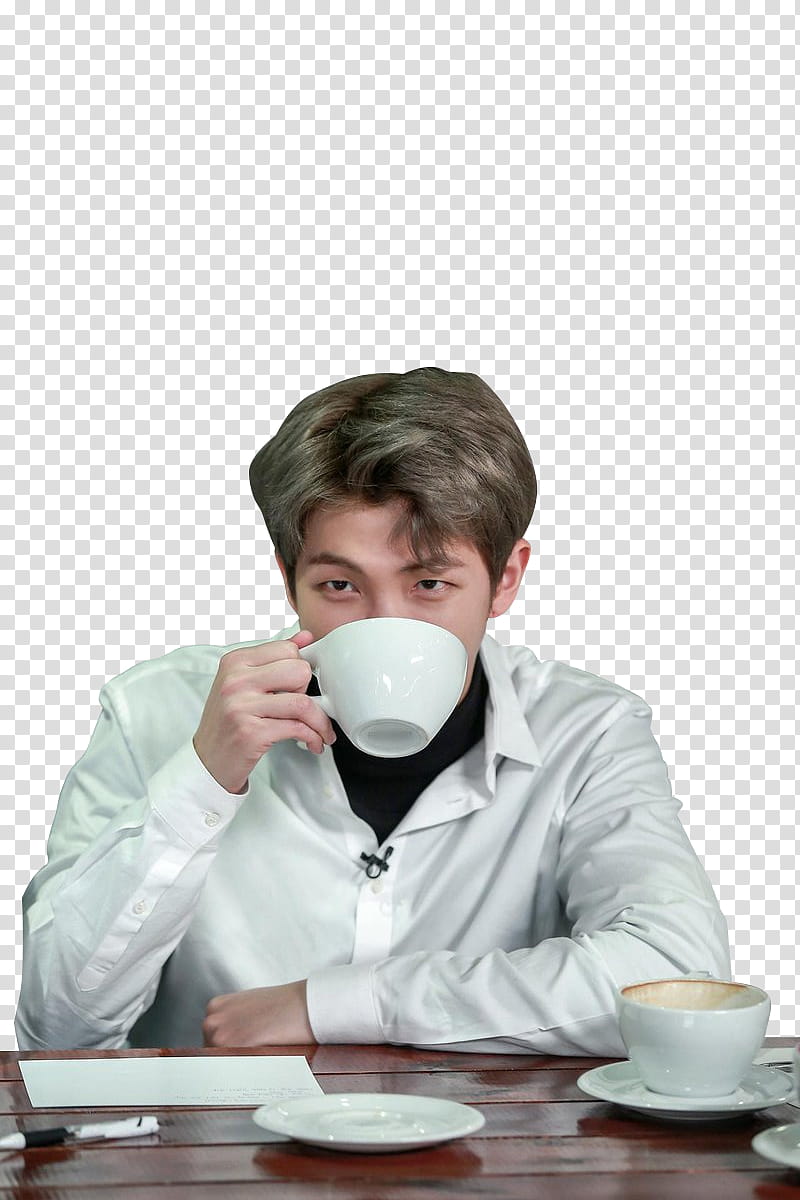 RM BTS , man drinking coffee while sitting transparent background PNG clipart