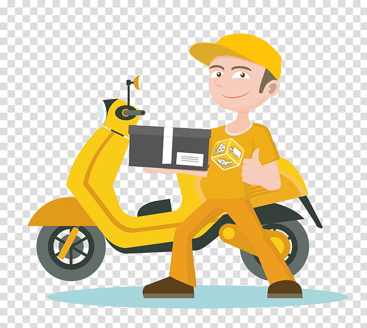 Courier, Package Delivery, Service, Mail, Parcel, Restaurant, Motorcycle Courier, Cartoon transparent background PNG clipart