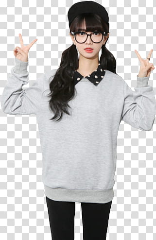 Ulzzang Girls, woman raising hand with peace signs transparent background PNG clipart