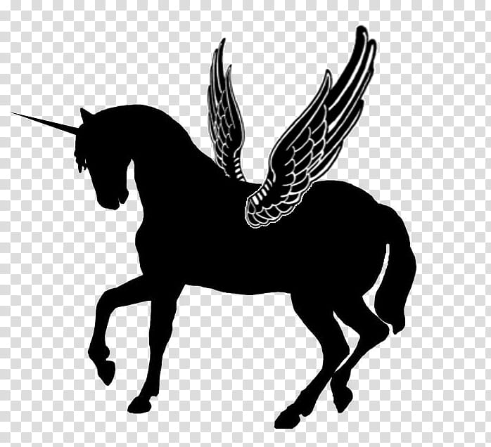 Silhouette Winged Unicorn, sketch of unicorn transparent background PNG clipart