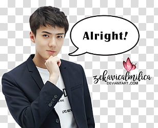 EXO LINE Stickers, man wearing black formal coat with text overlay transparent background PNG clipart