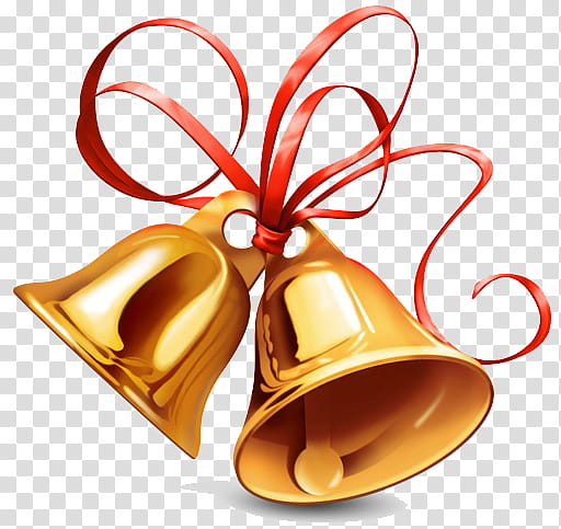 Two gold christmas jingle bell with red ribbon Vector Image