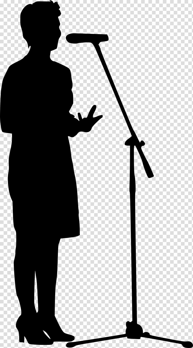 Microphone, Musical Instrument Accessory, Silhouette, Microphone Stands, Person, Black White M, Human, Line transparent background PNG clipart