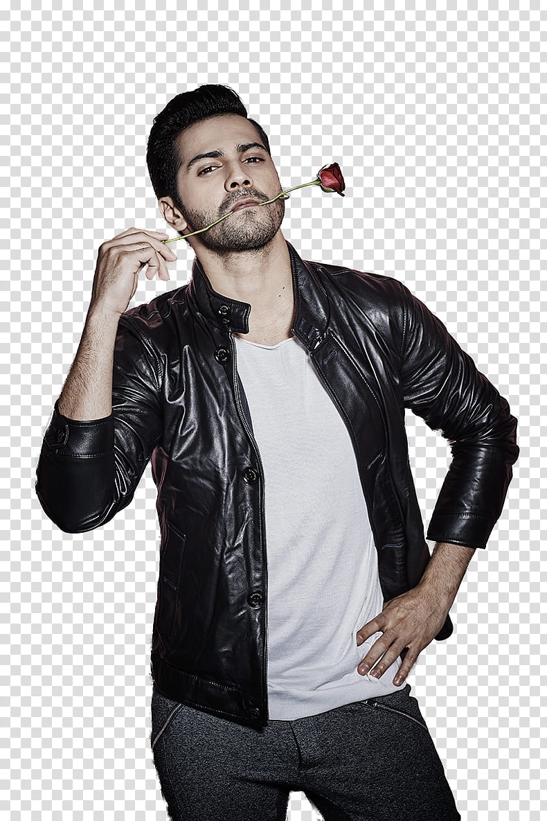 Varun Dhawan, man standing with red rose flower transparent background PNG clipart