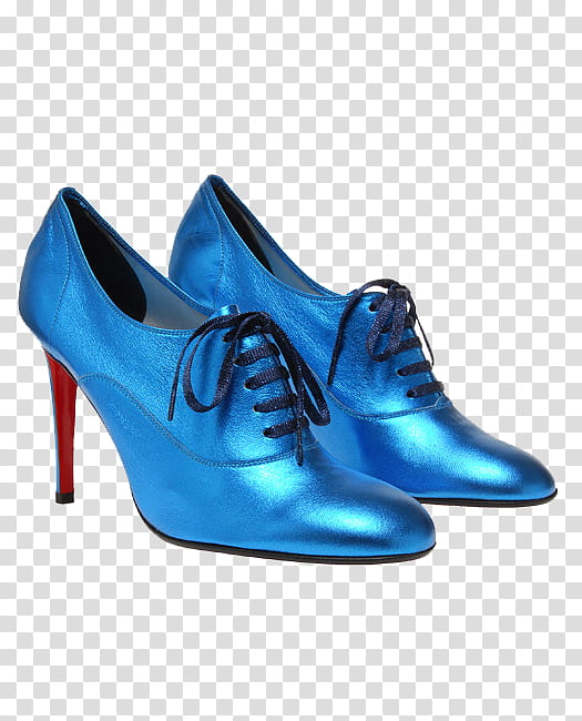 Blue Things, pair of blue leather heeled Oxford shoes transparent background PNG clipart