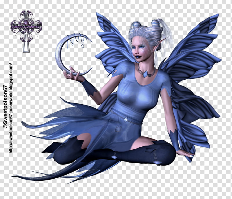 Snowflakes, fallen angel holding silver crescent moon transparent background PNG clipart