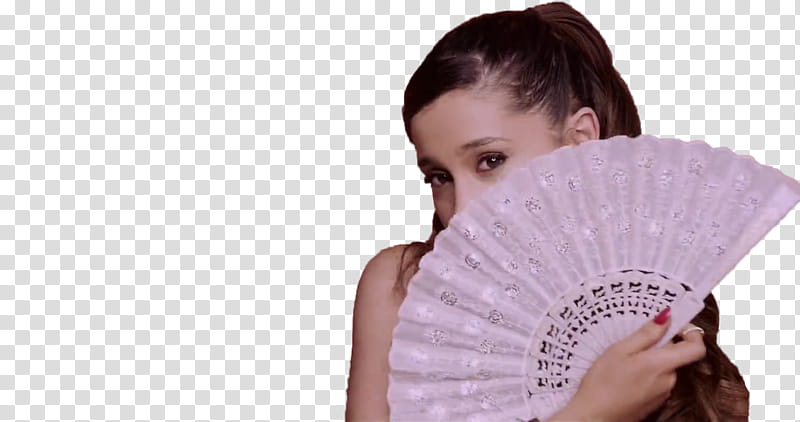 Ariana Grande Right There, woman holding pink handfan transparent background PNG clipart