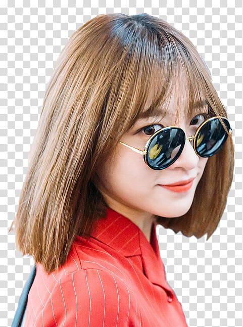 HANI, woman in silver framed black lens sunglasses transparent background PNG clipart