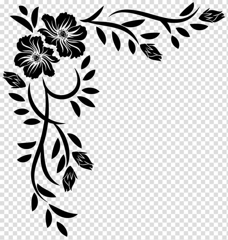 Corners , black and white flower illustration transparent background PNG clipart