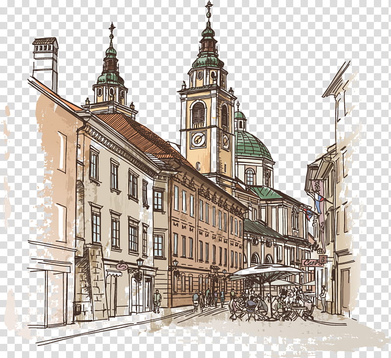 Painting, Drawing, Wall, Mural, Landmark, Medieval Architecture, Town, Building transparent background PNG clipart