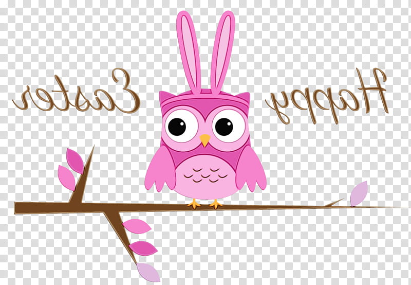 Easter bunny, Watercolor, Paint, Wet Ink, Pink, Cartoon, Owl, Branch transparent background PNG clipart