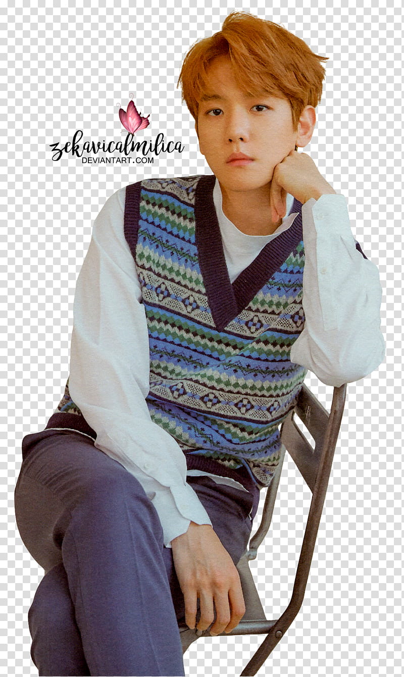 EXO Baekhyun Universe, man sitting on gray metal chair transparent background PNG clipart