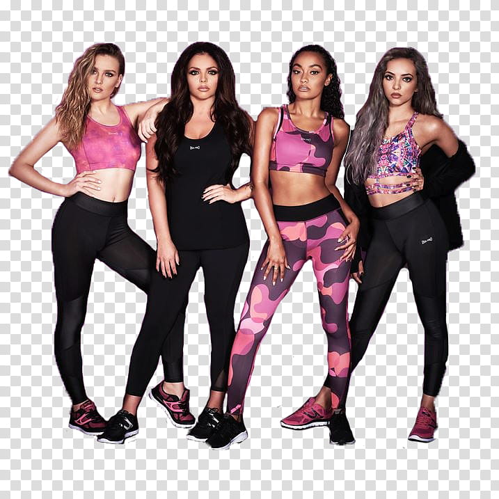 Little Mix , four women wearing sweatpants standing beside each other transparent background PNG clipart