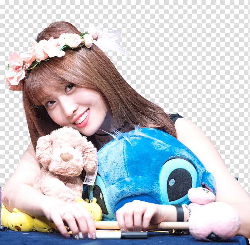 RENDER TWICE MOMO  s, woman hugging Stitch plush toy transparent background PNG clipart
