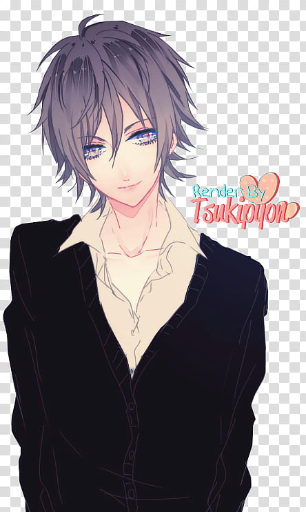 Sexy-boy, man in black and white collared top anime character transparent background PNG clipart