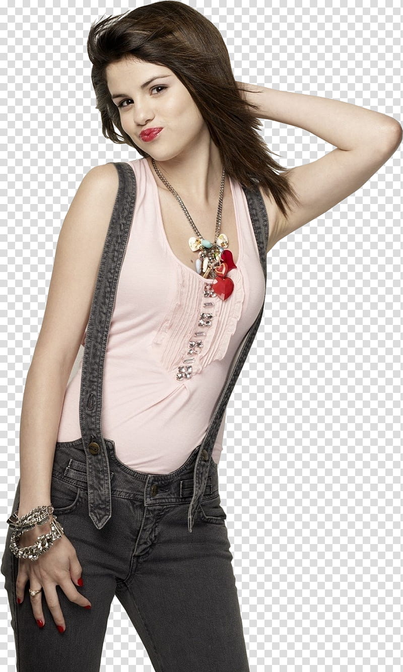 para las TUTOLOVERS, smiling Selena Gomez with left hand behind her back transparent background PNG clipart