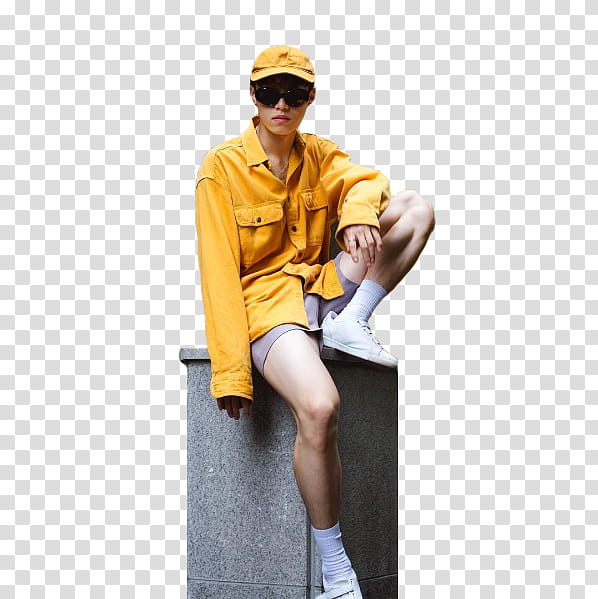 ullzang , man wearing yellow pea coat and yellow cap transparent background PNG clipart